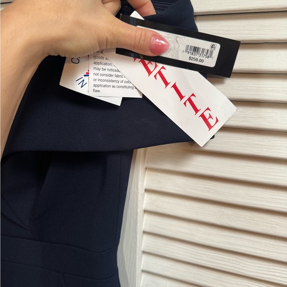 Xscape navy off shoulder cascade ruffle hi low gown - Picture 4 of 6